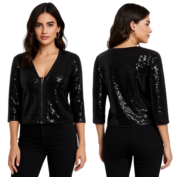 BKE Jackets & Blazers - BKE Jacket Womens Medium Black Sequins Zip Front Party Holiday Glam Edgy NWT